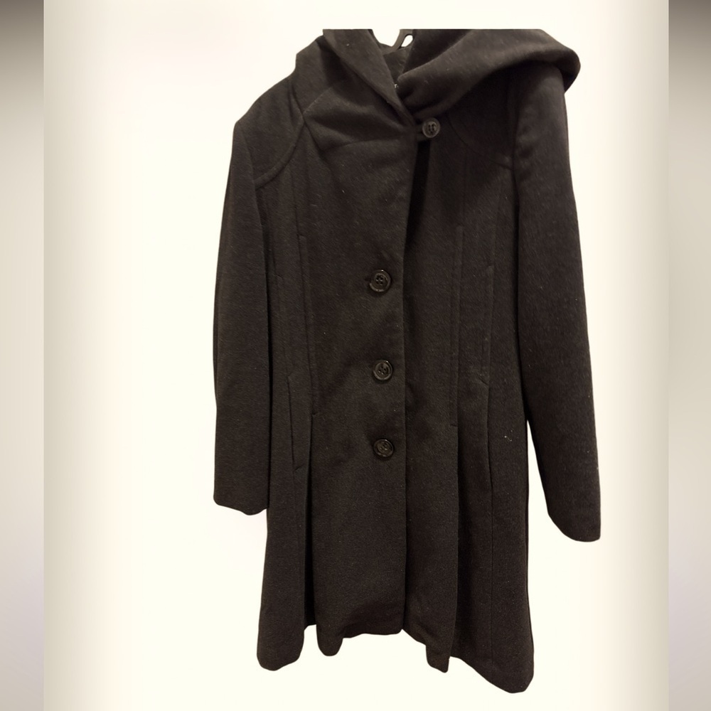 Laura Petite grey hooded Wool blend Elegant coat Sz 14